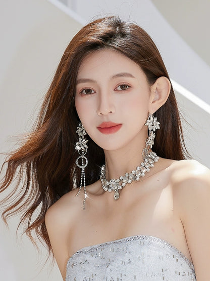 DOLLY Luxury Sliver European Style Flower Diamond Tassel Chic Earring-TALULLA