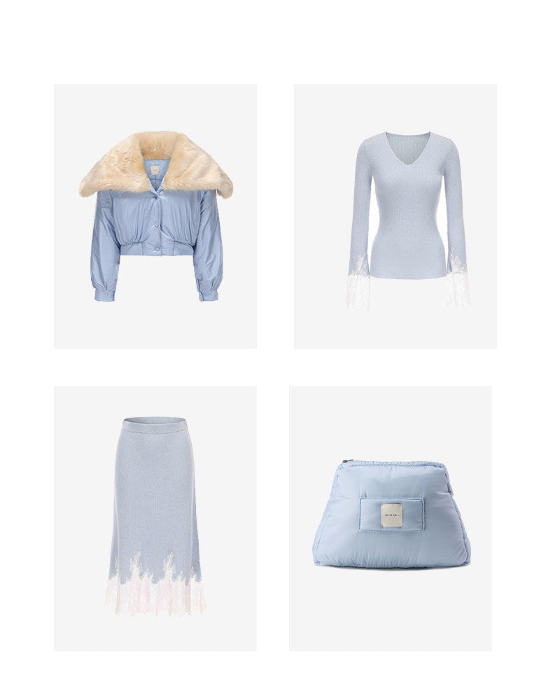 ATELIER MISS LU Fall/Winter elongated lace panelled cashmere wool skirt - JOY