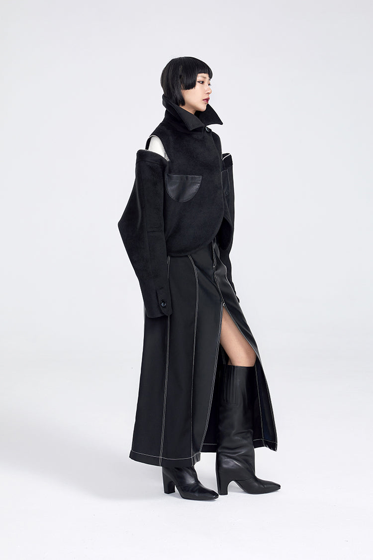 TINY IN women's black shoulder zipper cropped wool jacket- LOU