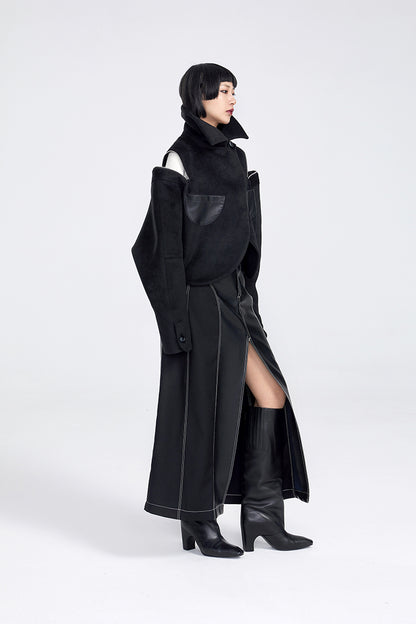 TINY IN women's black shoulder zipper cropped wool jacket- LOU