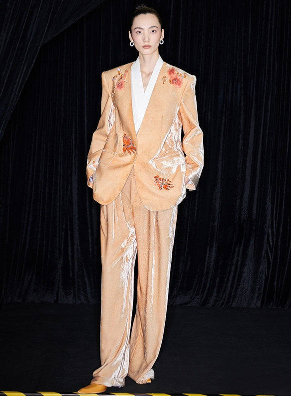 M essential Mackay designer Rulang velvet dahlia nail bead suit - DUAO.