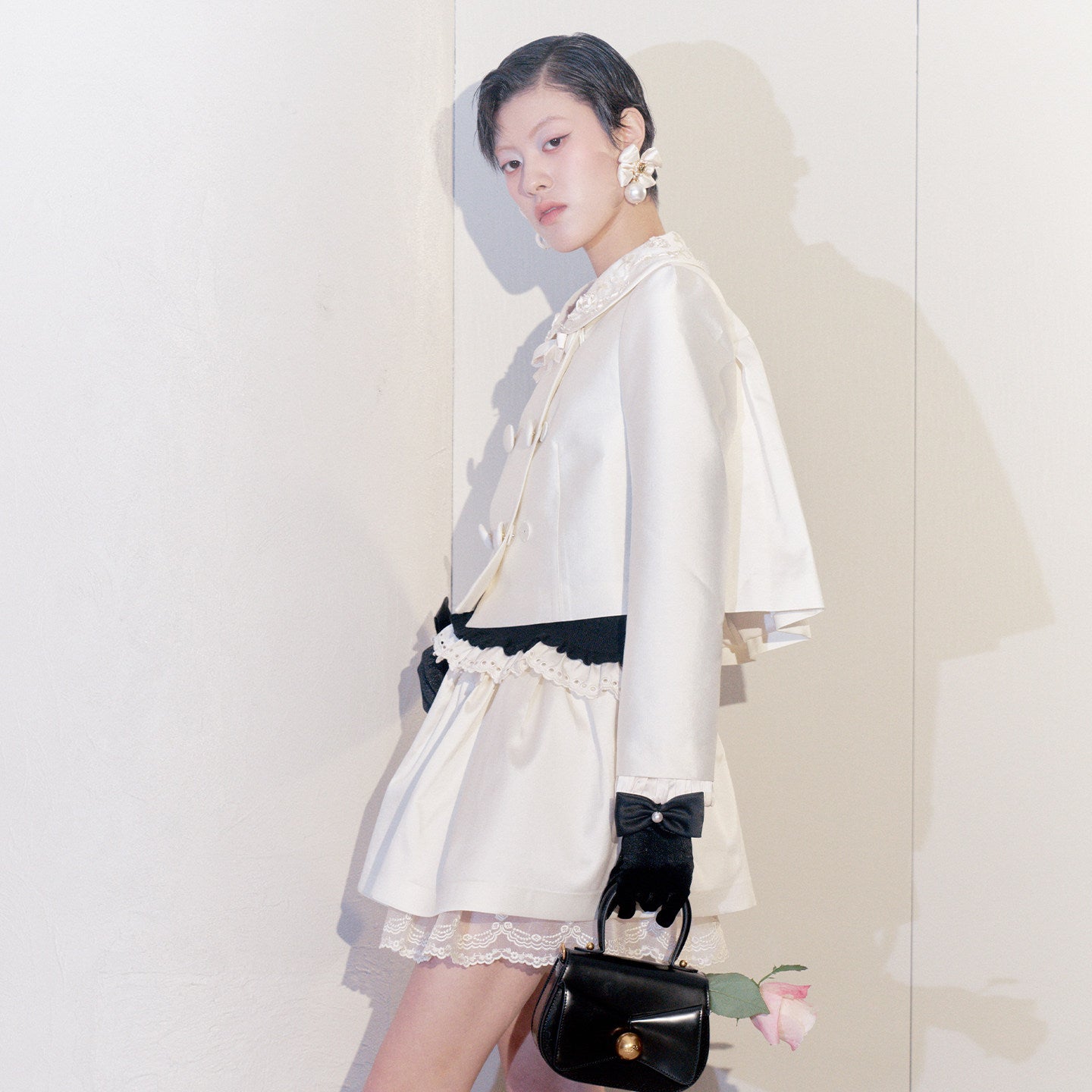 FAME spring rose plate embroidered silk fur short coat - LEIGHA
