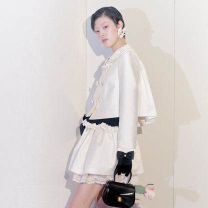 FAME spring rose plate embroidered silk fur short coat - LEIGHA