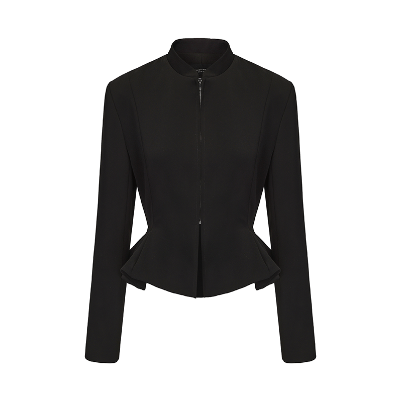 ATELIER MISS LU Silhouette Three-dimensional Hem Cinched Waist Zip-up Jacket - WORLD.