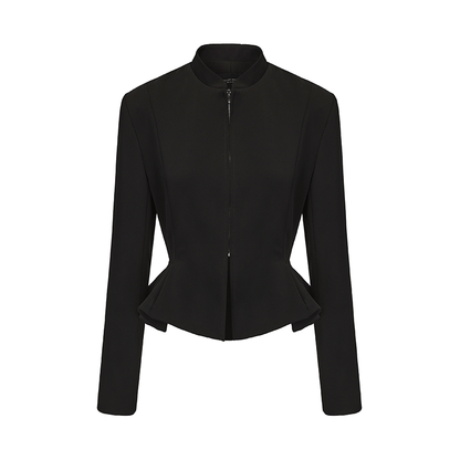 ATELIER MISS LU Silhouette Three-dimensional Hem Cinched Waist Zip-up Jacket - WORLD.