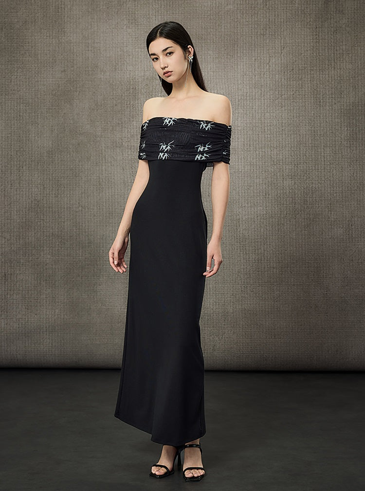 HECO Pleated One-Shoulder Bardot Temperament Midi Dress  - BELIEVE.