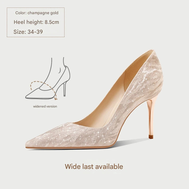 PJJUU French champagne color bow high heels  - GRACE.