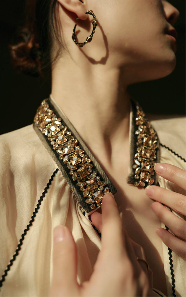 LE VENT&TES AILES retro Ice Crystal Premium Silhouette Tencel  Heavy Work Beaded Dress-YUTA