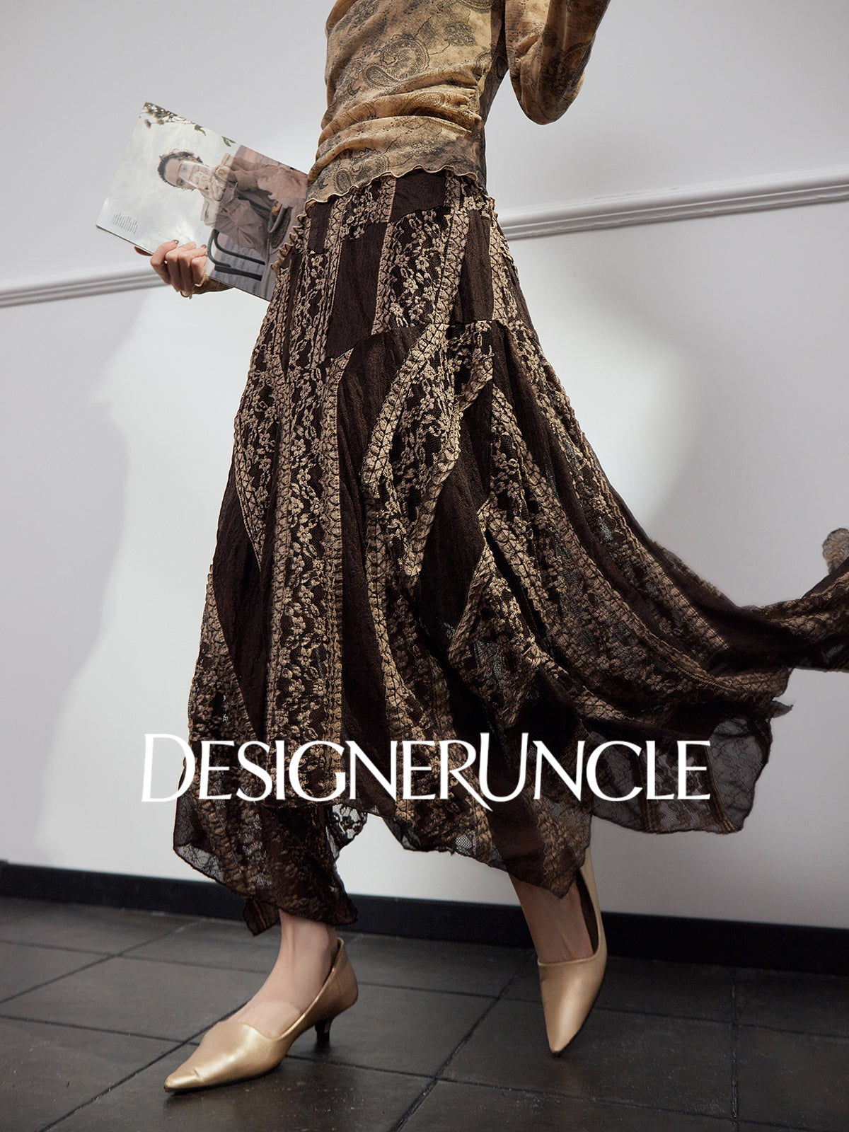 DGU "Night Weave" coffee skirt new A-line high-waisted long slimming top - PAYPHONE.