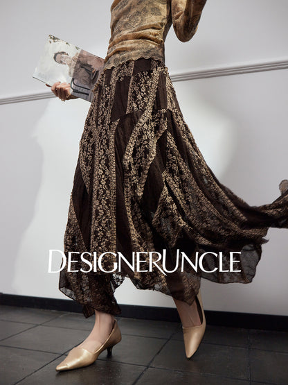 DGU "Night Weave" coffee skirt new A-line high-waisted long slimming top - PAYPHONE.