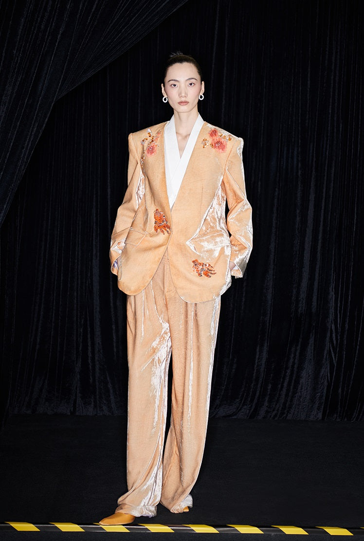 M essential Mackay designer Rulang velvet dahlia nail bead suit - DUAO.