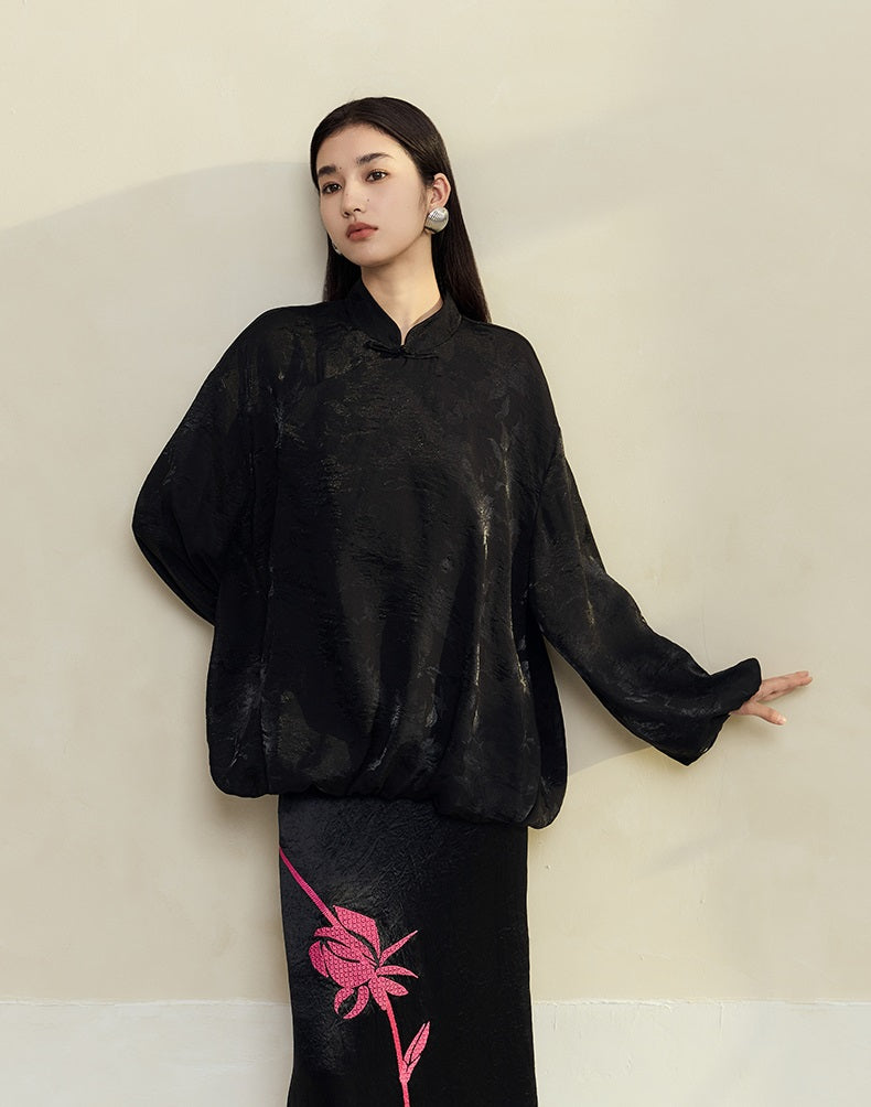 HECO Jacquard Stand-Collar Shirt Top Women - hand.