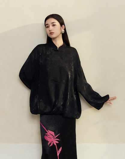 HECO Jacquard Stand-Collar Shirt Top Women - hand.