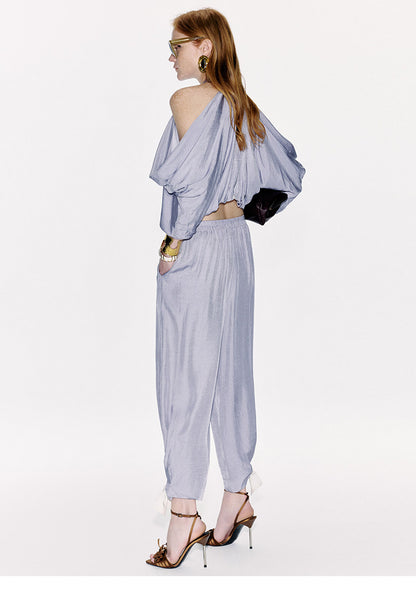 ATELIER MISS LU Bow Embellishment Cinched Acetate Tapered Pants - BRUCE.