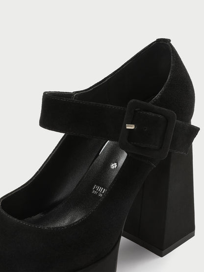Pjjuu Platform High Block Heel black Mary Janes  - CLONE