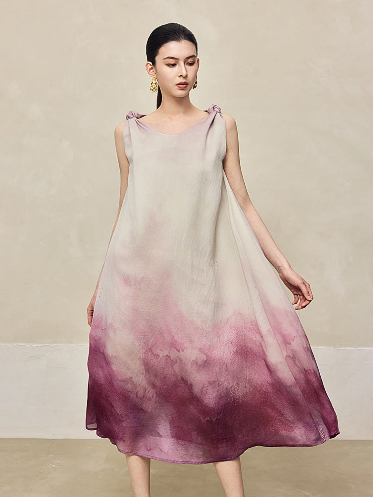 HECO Ink Dye Twisted Chiffon Slip Midi Sleeveless Dress Women - CARRY.