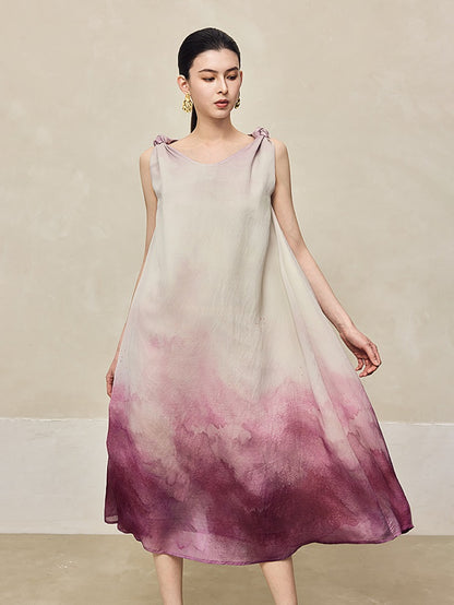 HECO Ink Dye Twisted Chiffon Slip Midi Sleeveless Dress Women - CARRY.