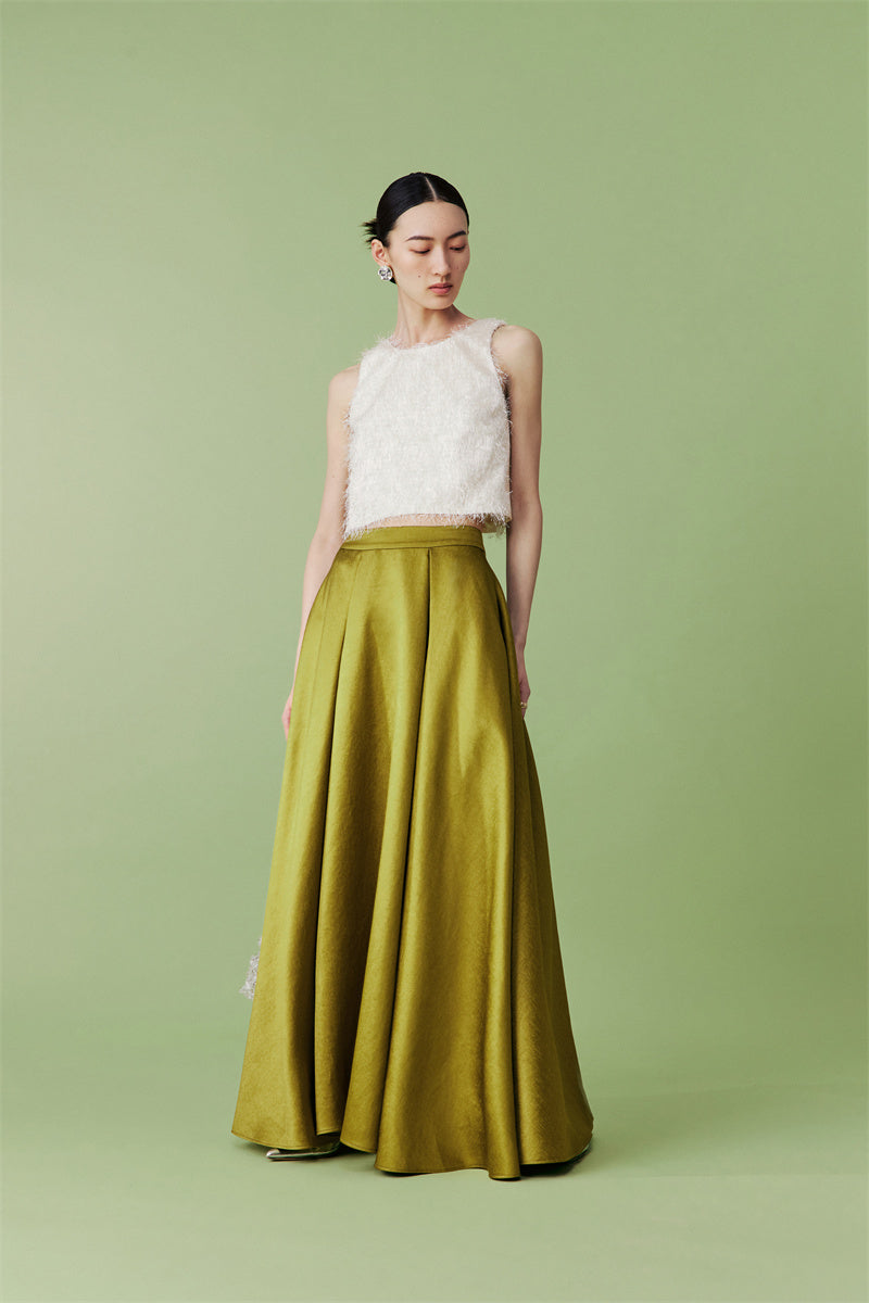 PURITY Luxury French fruit green bamboo satin skirt set- Aura