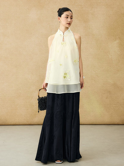 HECO Chinese Pearl Edge Embroidered Sleeveless Tulle Vest - IDEM.