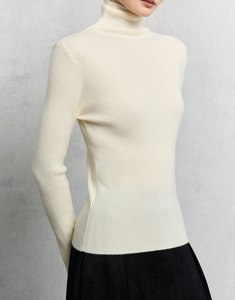 HECO Plain Base Layer Top High Neck black white red apricot Long Sleeve Knit Sweater - nice.