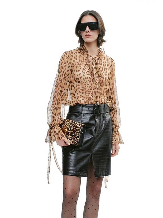 YES BY YESIR | Leopard Print Streamer Long Sleeves Shirt -ARYELLA.