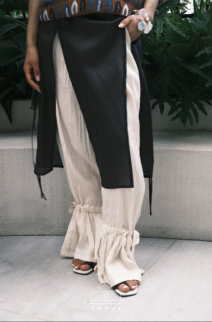 TUYUE Ivory elastic waist drawstring foot bloomers pants - MABEL.