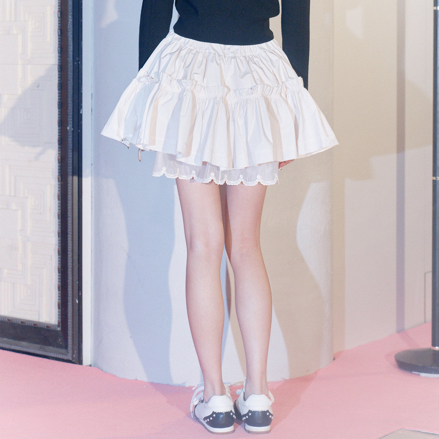 FAME Embroidered Trim Pleated Short Skirt - CADEN