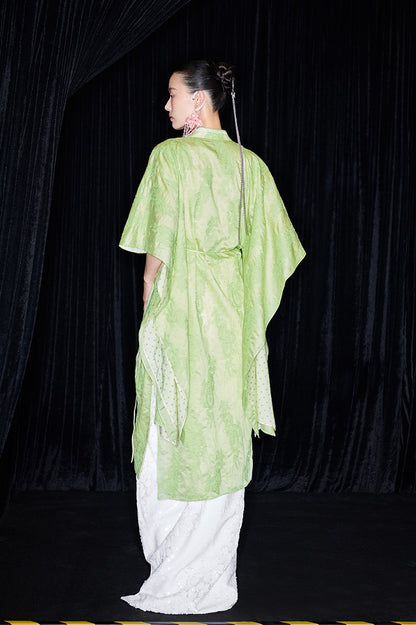 M essential Mackay designer green embroidered fabric magnolia beaded cardigan robe - RUTH.