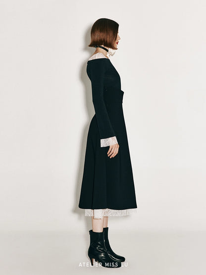 ATELIER MISS LU  Fall/Winter layered lace hem high-waisted umbrella skirt - DIONNE.