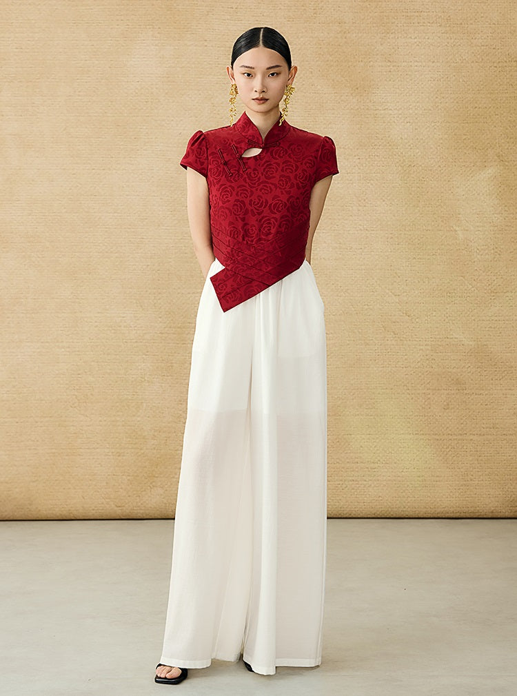 HECO Chinese acetate stand-up collar hollow buckle T-shirt - QUES.