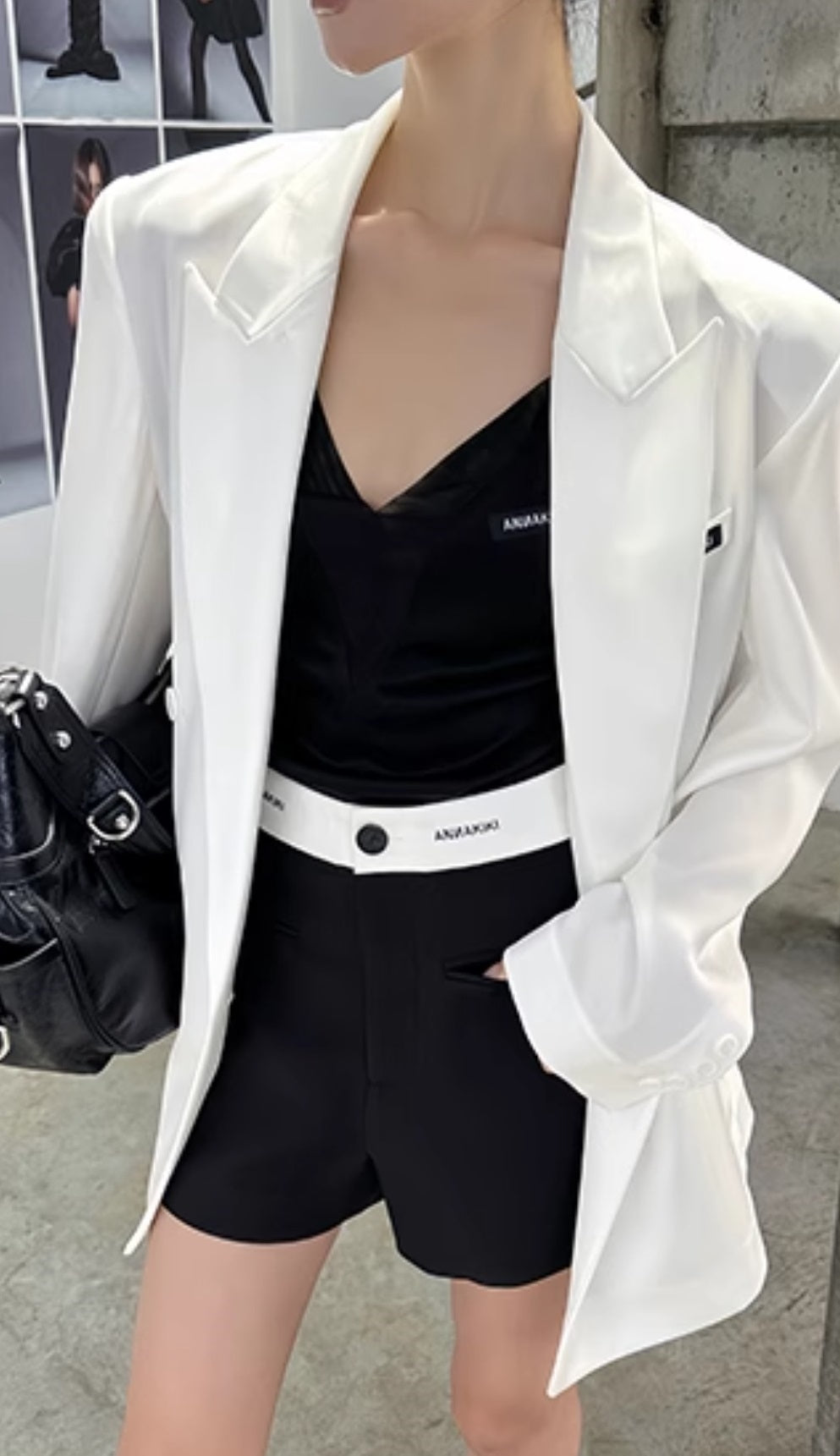 ANNAKIKI Designer White Acetate Print Loose Suit Jacket for Women - CRAVE