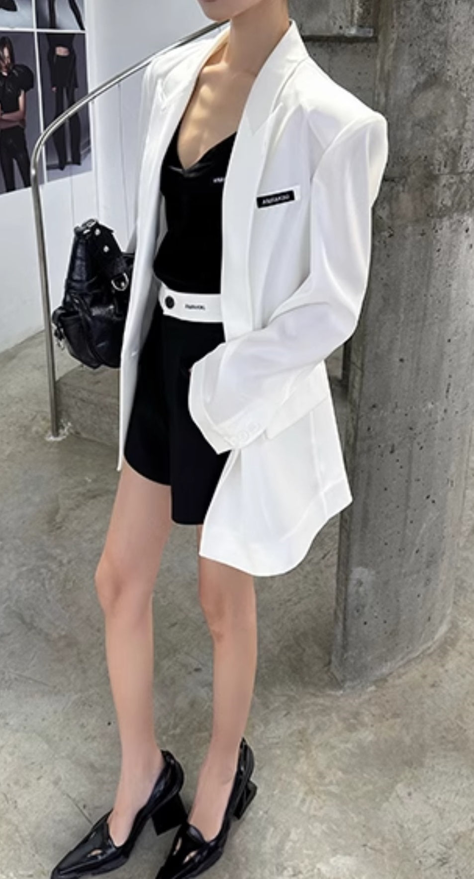 ANNAKIKI Designer White Acetate Print Loose Suit Jacket for Women - CRAVE