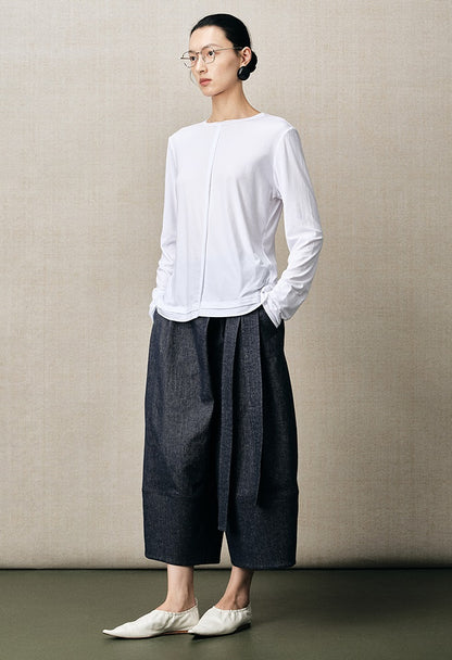 ZHUCHONGYUN loose belt denim cropped pants-ANVAS.