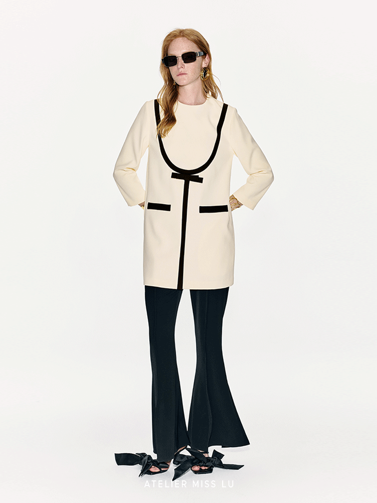 ATELIER MISS LU Geometric Line Contrast Stitching Long-sleeved Dress - DOLLAR.