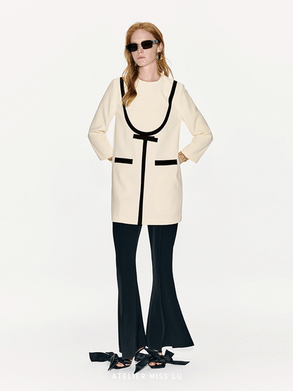 ATELIER MISS LU Geometric Line Contrast Stitching Long-sleeved Dress - DOLLAR.