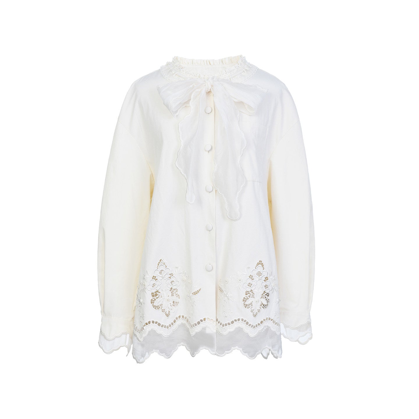 FAME Embroidery Hollow Design Long-Sleeved Casual Shirt
