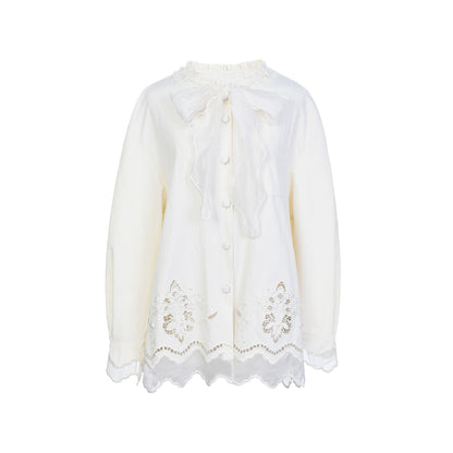 FAME Embroidery Hollow Design Long-Sleeved Casual Shirt