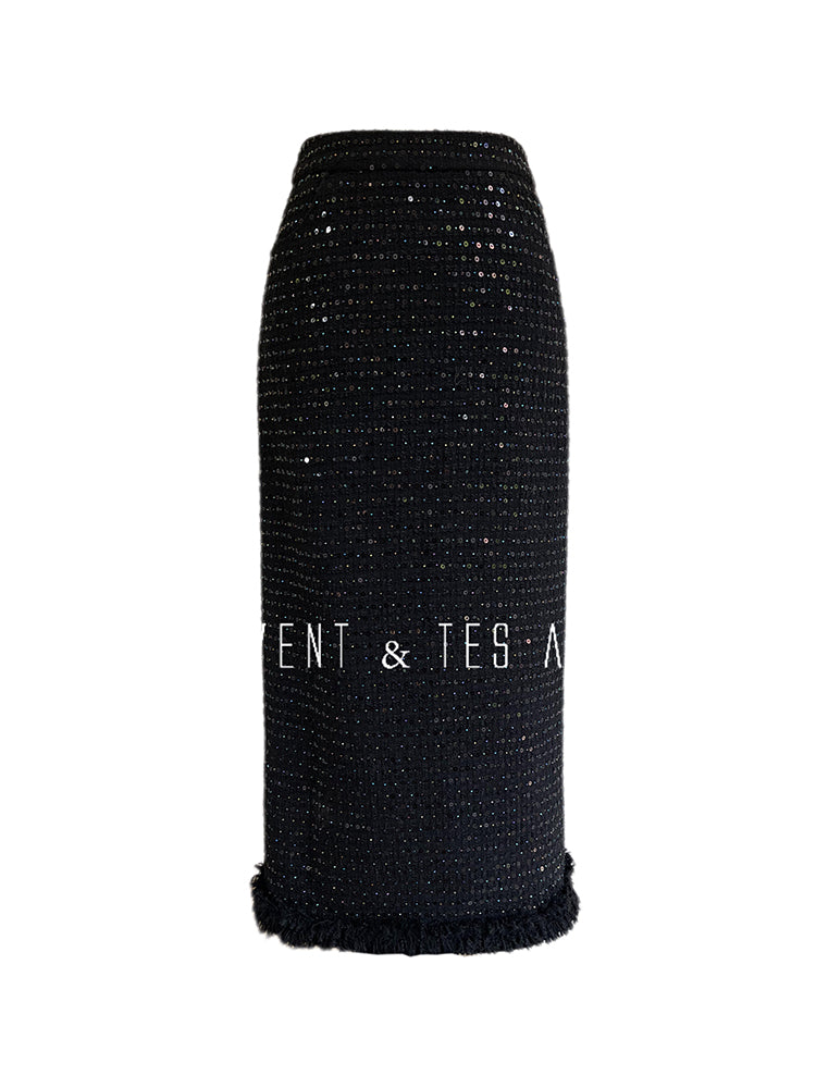LE VENT&TES AILES High-end Luxury Heavy Work sequin Tweed Jacket Skirt Suit-FINN