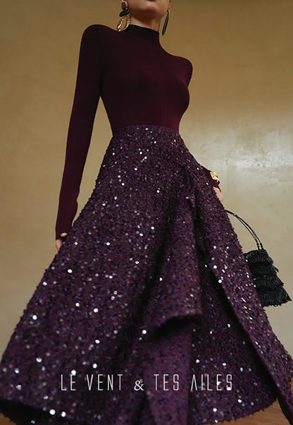 LE VENT&TES AILES Galaxy Luxury Weaving Feminine Sequin Tweed Skirt-ZOYA