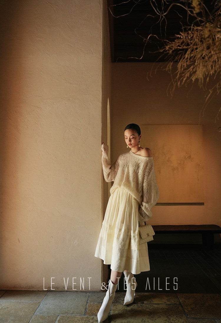 LE VENT&TES AILES French romantic luxury full midi summer skirt -RINA