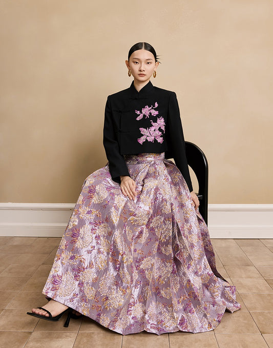 HECO Hanfu wool blazer iris embroidered  long sleeve TOP - KEEP.