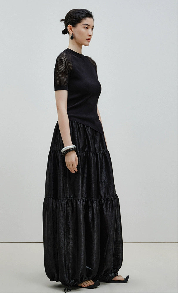 ZHUCHONGYUN black mesh short sleeves assymetrical hemline top-GRANT.