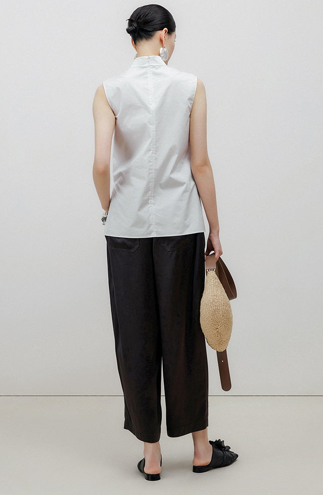 ZHUCHONGYUN White Chinese Buckle Stand Collar Sleeveless Shirt-GINTOKI.