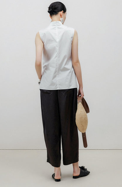ZHUCHONGYUN White Chinese Buckle Stand Collar Sleeveless Shirt-GINTOKI.