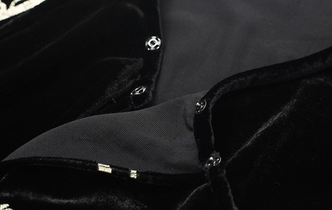 ZHUCHONGYUN black suede floral embroidery long sleeves shirt top-GILT.