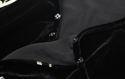 ZHUCHONGYUN black suede floral embroidery long sleeves shirt top-GILT.