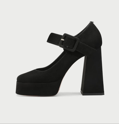 Pjjuu Platform High Block Heel black Mary Janes  - CLONE