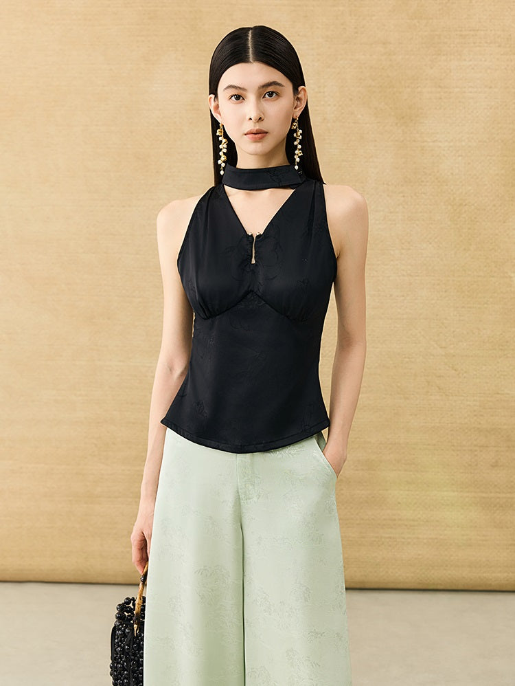 HECO Chinese Acetate V-Neck Waist Small Vest Top - ZEPH.