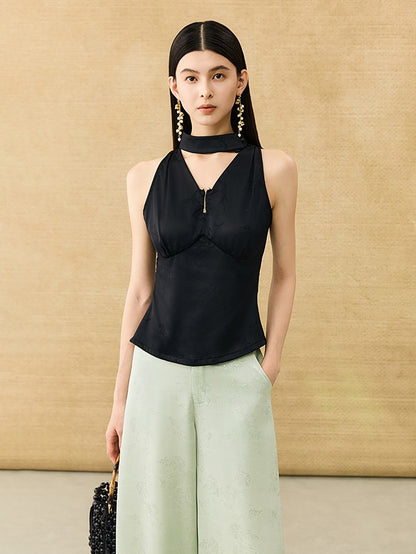 HECO Chinese Acetate V-Neck Waist Small Vest Top - ZEPH.