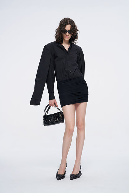 ANNAKIKI black double-sleeved needle shuttle spliced dress for women-FUMIHITO